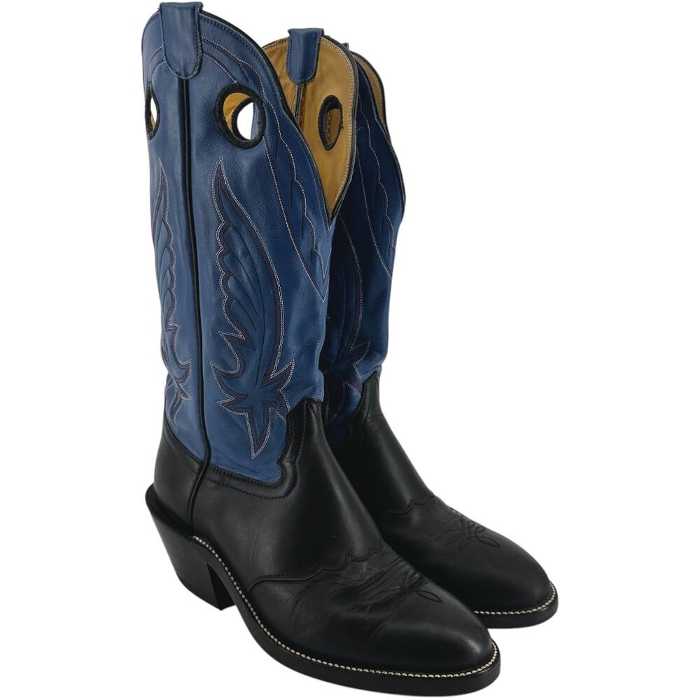 Honcho Buckaroo Cowboy Boots Leather USA Heeled Colorblock Blue Black 10D